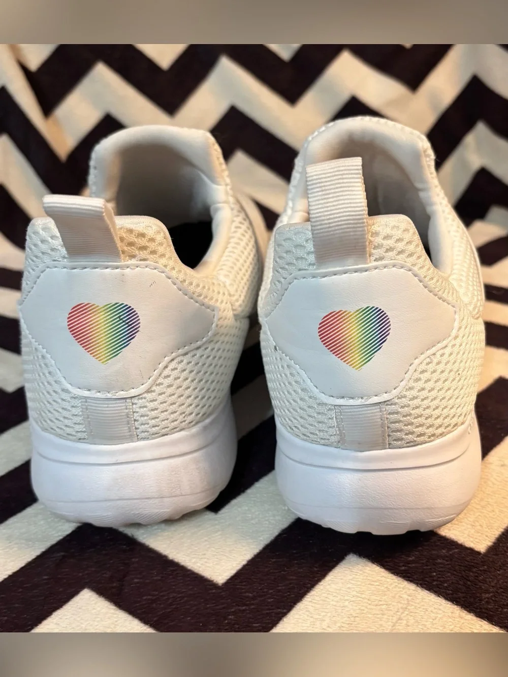 adidas Women's White Slip-On Sneakers with Rainbow Logo